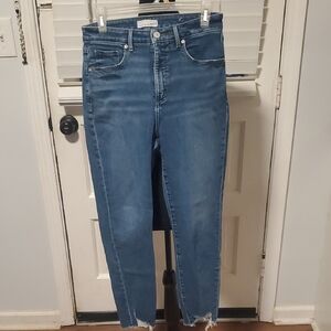 LOFT Mid-Blue High-Rise Cropped Slim Jeans
